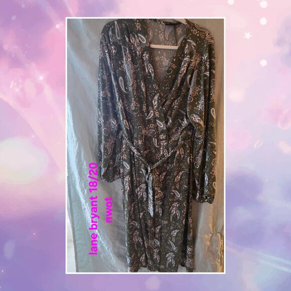 Lane bryant fall paisley green 2x tie dress with long sleeves - Picture 2 of 2